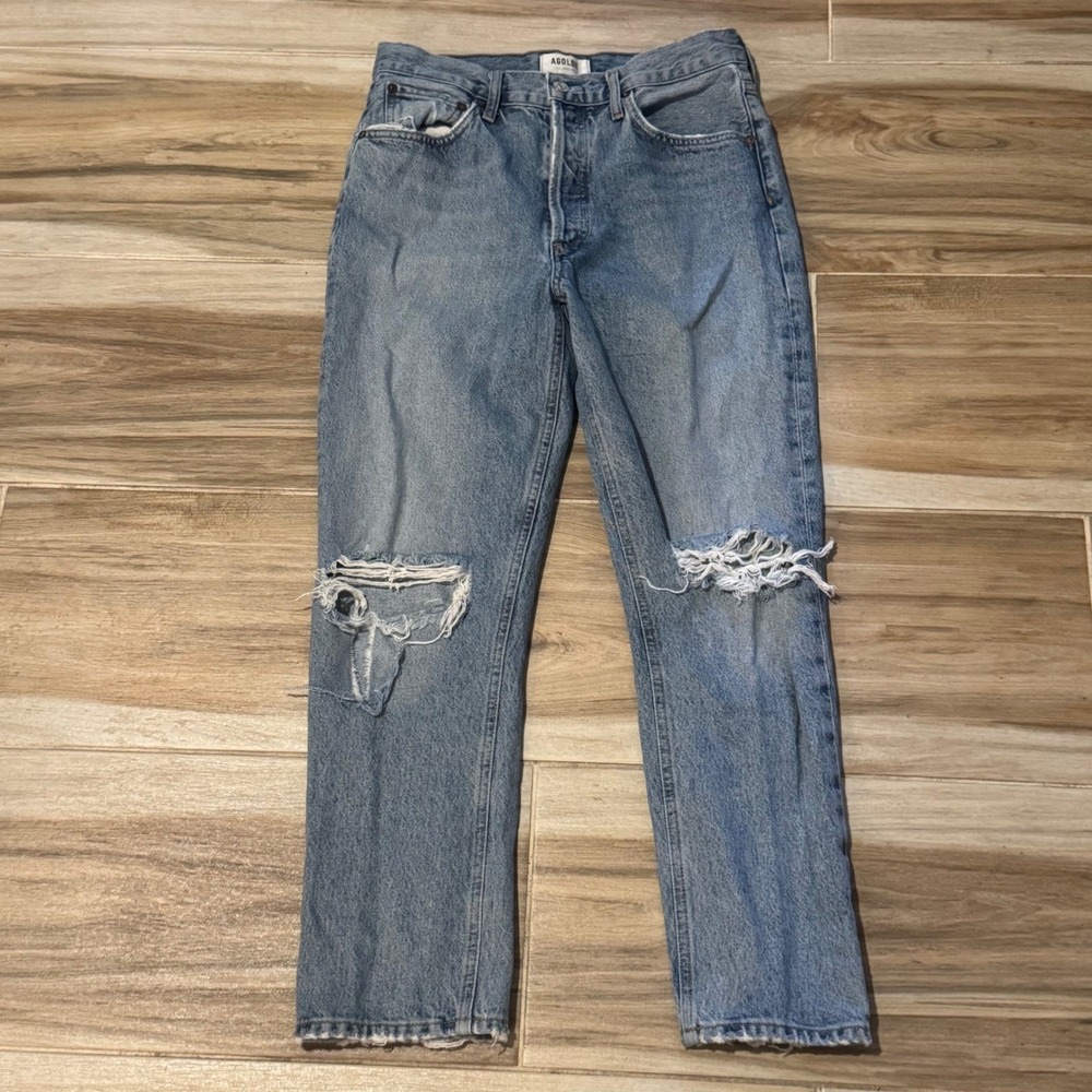 AGOLDE Riley High Rise Straight Crop Jeans Distressed Light Wash 28 A056E-1206